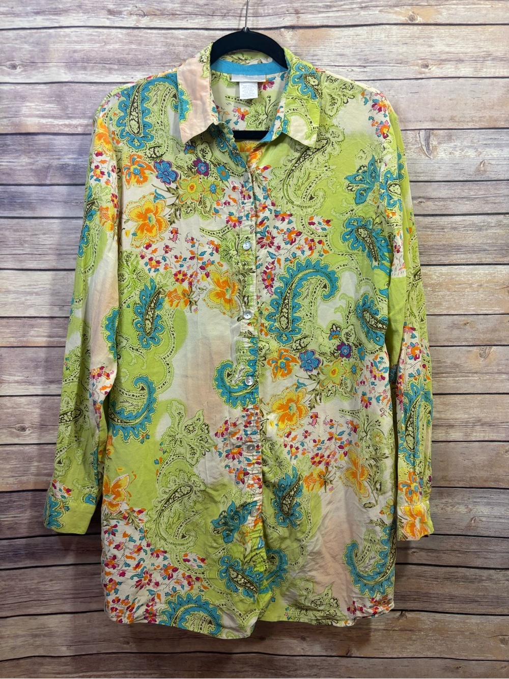 Soft Surroundings Green Paisley Silk Tunic Size XL